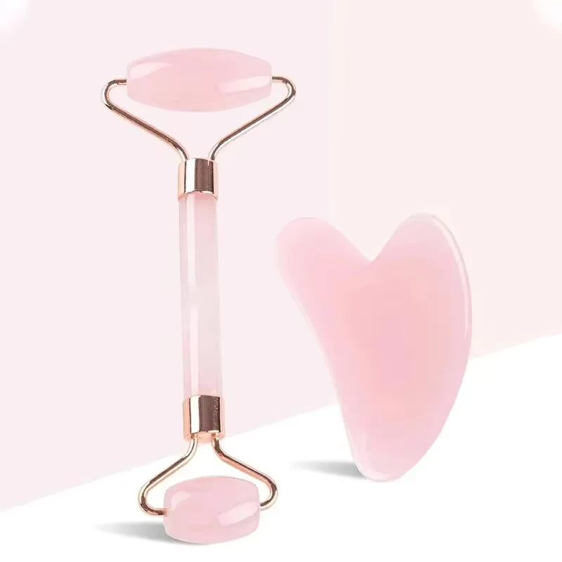 Rose Quartz Crystal Roller & GuaSha for Facial Massage
